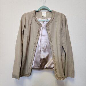 Bedford Fair Blazer Jacket 8 Lace Beige Linen Office Career Open Front Crochet